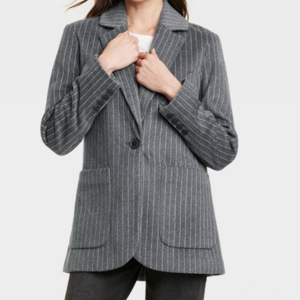 Oversized Gray Striped Blazer, Size Small